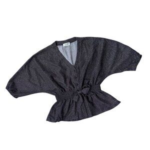 Vintage Black Shirt Sparkly Womens Kimono Style Top Stretch Waist Size Large